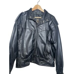 Byrnes & Baker Mens XL Black Leather Vintage Biker Motorcycle Jacket Epaulets